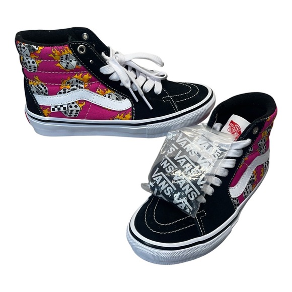 Vans SK8-Hi Fuchsia Fedora Black Suede Dice High Top Skate Sneaker Mens Size 5.5 - Picture 1 of 16